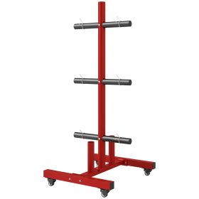 2 Inch Weight Plate Rack, Plate Rack Holder For Olympic Weight Plates And Bars, With 4 Transport Wheels And 6 Fasten Clamps, 440 Lbs. Capacity, Red