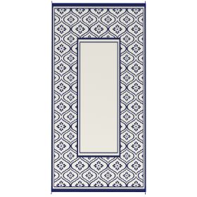 Reversible Outdoor Rug, Waterproof Plastic Straw With Carry Bag, 9 X 18, Blue & White Gourd Border