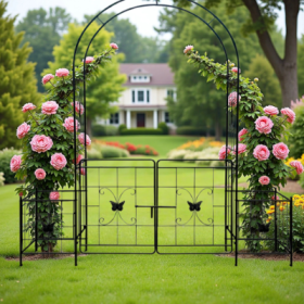 Garden Arch Arbor Trellis For Climbing Plants With Gate, Durable Metal Garden Arch Outdoor Wedding Arch, For Wedding Ceremony Party Plant Climbing Ros