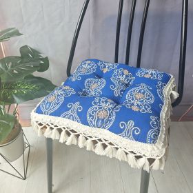 1pc Boho Tassel Cushion, Elegant Blue Floral Design, Suitable For Chairs And Sofa, Fringe Decorative Cushion For Bedroom, Guestroom, Dining Room, Offi