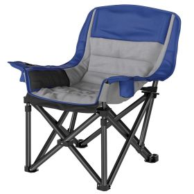 Camping Chair For Adults, Portable Folding Camping Chair With Side Pockets, Cup Holders, Carry Bag, Blue And Gray