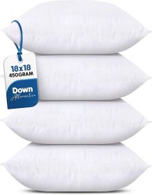 Bedding Throw Pillows (Set of 4, White), 18 x 18 Inches Pillows for Sofa, Bed and Couch Decorative Stuffer Pillow