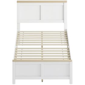HOMCOM Twin Bed Frame with Headboard, Modern Platform Bed Frame with Wooden Slats, No Box Spring Needed, Easy Assembly, White