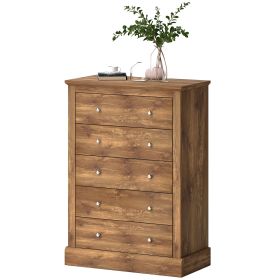 HOMCOM 31" Wide Farmhouse Chest of Drawers with 5 Drawers, Dresser for Bedroom with Wood Top for Living Room, Brown