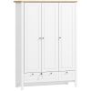 HOMCOM 3 Doors Wardrobe Closet with 2 Drawers, Bedroom Armoire with Lockable Drawer, Hanging Rod and Storage Shelves, White