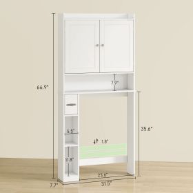 Modern Over The Toilet Storage Cabinet With 2 Doors, Above Commode Storage Cabinet With Toilet Paper Holder, White