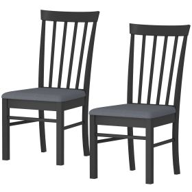 Wooden Dining Chairs Set Of 2, Farmhouse Upholstered Kitchen Chairs With Rubber Wood Frame, Black And Gray