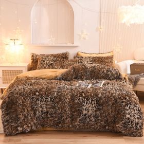 Luxury Thick Fleece Duvet Cover Queen King Winter Warm Bed Quilt Cover Pillowcase Fluffy Plush Shaggy Bedclothes Bedding Set Winter Body Keep Warm (Option: Leopard print-2.0 meter bed sheet)