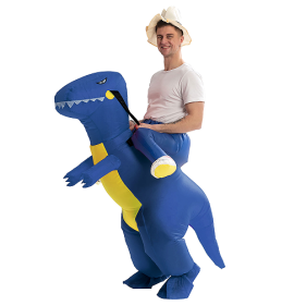 Dinosaur Costume Funny Blow Up Halloween Ride On Big Head Inflatable T-Rex Costumes (Color: Blue)