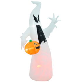 HOMCOM 5.9 Halloween Inflatable Outdoor Decoration Ghost With Pumpkin, Blow Up LED Yard Decor For Garden, Lawn, Party, Holiday, Waterproof (Option: White orange)