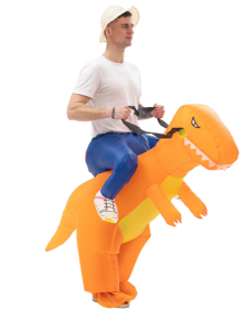 Dinosaur Costume Funny Blow Up Halloween Ride On Big Head Inflatable T-Rex Costumes (Color: Orange)