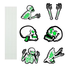 6Pcs Skull Or 6Pcs Tomb Or 5Pcs Black Cat Halloween Yard Sign Decorations  Glow In The Dark For Haunted House Garden Yard And Scary Theme Party (Option: Skeleton)