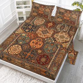 4pcs Retro Bohemian Geometric Style Minimalist Comfort Series Bed 1Fitted Sheet 1 Sheet And Two Pillowcases Bedding For All Seasons Use (Option: Twin-Brown)