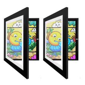 Kids Art Frame Front Opening Wooden Frame Artwork Display Storage Frame A4 Picture Frame Wall Display For Photo Art Projects Picture Children Drawing (Option: Black-A4)