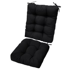 Multiple Color Options - Rocking Chair Cushion Set Upper And Lower Back And Seat Sets With Non-Slip Ties Polyester Fiber Filling Comfortable For Indoo (Color: BLACK)
