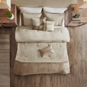 7 Piece Faux Suede Comforter Set (Option: Tan-Queen)