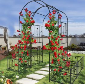 Metal Garden Arch With Plant Stands 79.5W X 86.6H Climbing Plants Rose Support (Color: BLACK)