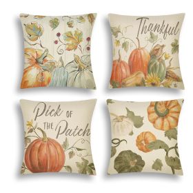 4Pcs Thanksgiving Fall Throw Pillows Cushion Case 18x18in Set Of 4 Pumpkin Watercolor Farmhouse Pillowcase For Thanksgiving Day Harvest Festival Party (Option: Watercolor)