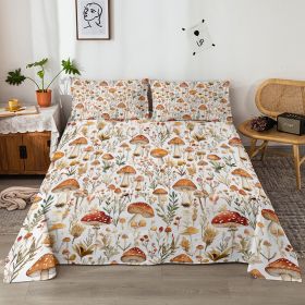 4 Pcs Of Forest Mushroom Natural Style Printed Series Beds, 1 Bedsheet, 1 Bed Sheet, And 2 Pillowcases Bedding, Suitable For All Seasons (Option: Full-White)