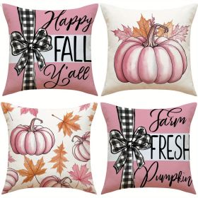 4 Pack Fall Pillow Covers 18x18in Farmhouse Pumpkin Maple Leaf Cushion Case Autumn Sofa Couch Decor For Autumn Thanksgiving Harvest Decorations (Option: 4PCS)