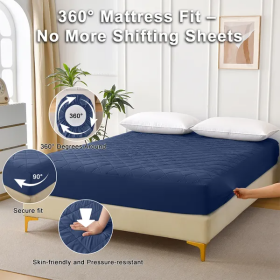 Diamond Grid Ultrasonic Waterproof Mattress Protector (Option: Navy blue-Queen)