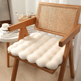 Imitation rabbit fur carpet square chair cover seat cushion, luxury rabbit fur small rug fluffy floor mat, suitable for living room sofa (Color: Beige, size: 45cm)