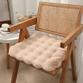 Imitation rabbit fur carpet square chair cover seat cushion, luxury rabbit fur small rug fluffy floor mat, suitable for living room sofa (Color: Khaki, size: 45cm)