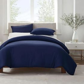 Serta Simply Clean Solid Duvet cover  King (Color: Navy Blue, size: Queen)