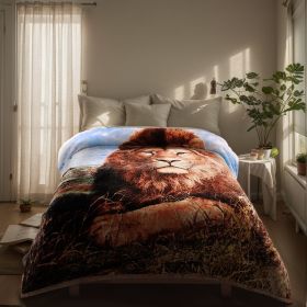 Heavy Plush Soft King Size Blankets, Mink Velvet Fleece Blanket - Printed Raschel Bed Blanket, Thick Raschel Printed Mink Blanket For Bed, Home (Color: Lion, size: King)