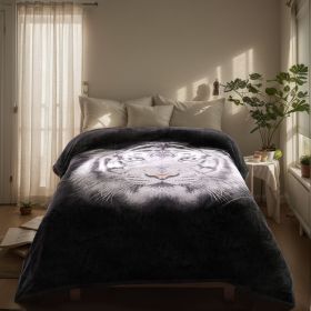 Heavy Plush Soft King Size Blankets, Mink Velvet Fleece Blanket - Printed Raschel Bed Blanket, Thick Raschel Printed Mink Blanket For Bed, Home (Color: white Tiger, size: King)