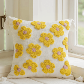 Spring Trufted Pillow Cover, 18x18 inch (Pattern: Yellow flower)