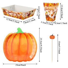 134 Pcs Thanksgiving Party Tableware Set Include Pumpkin Paper Plates Popcorn Boxes Food Trays With Fall Cocktail Picks Disposable Fall Harvest Dinner (Option: W13732753)