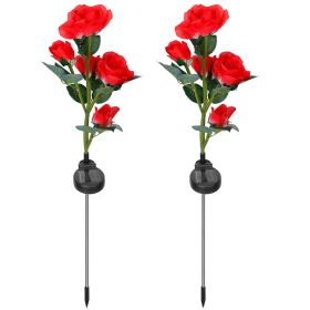 3 Colors Option -- 2Pcs Solar Powered Lights Outdoor Rose Flower LED Decorative Lamp Water Resistant Pathway Stake Lights For Garden Patio Yard Walkwa (Color: Red)