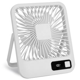 3 Colors Options -- 1Pc Mini Desktop Cooling Fan Rechargeable Battery Powered Personal Fan Speed Adjustment Strong Airflow Quiet Travel Fan With LCD D (Color: White)