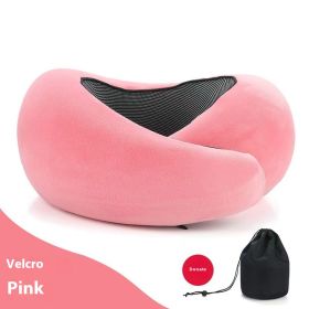 Soft Memory Foam Travel Neck Pillow U Shape Adjustable Support Comfortably Sleeping On Plane Car Office Noon Break (Option: Pink Velcro)